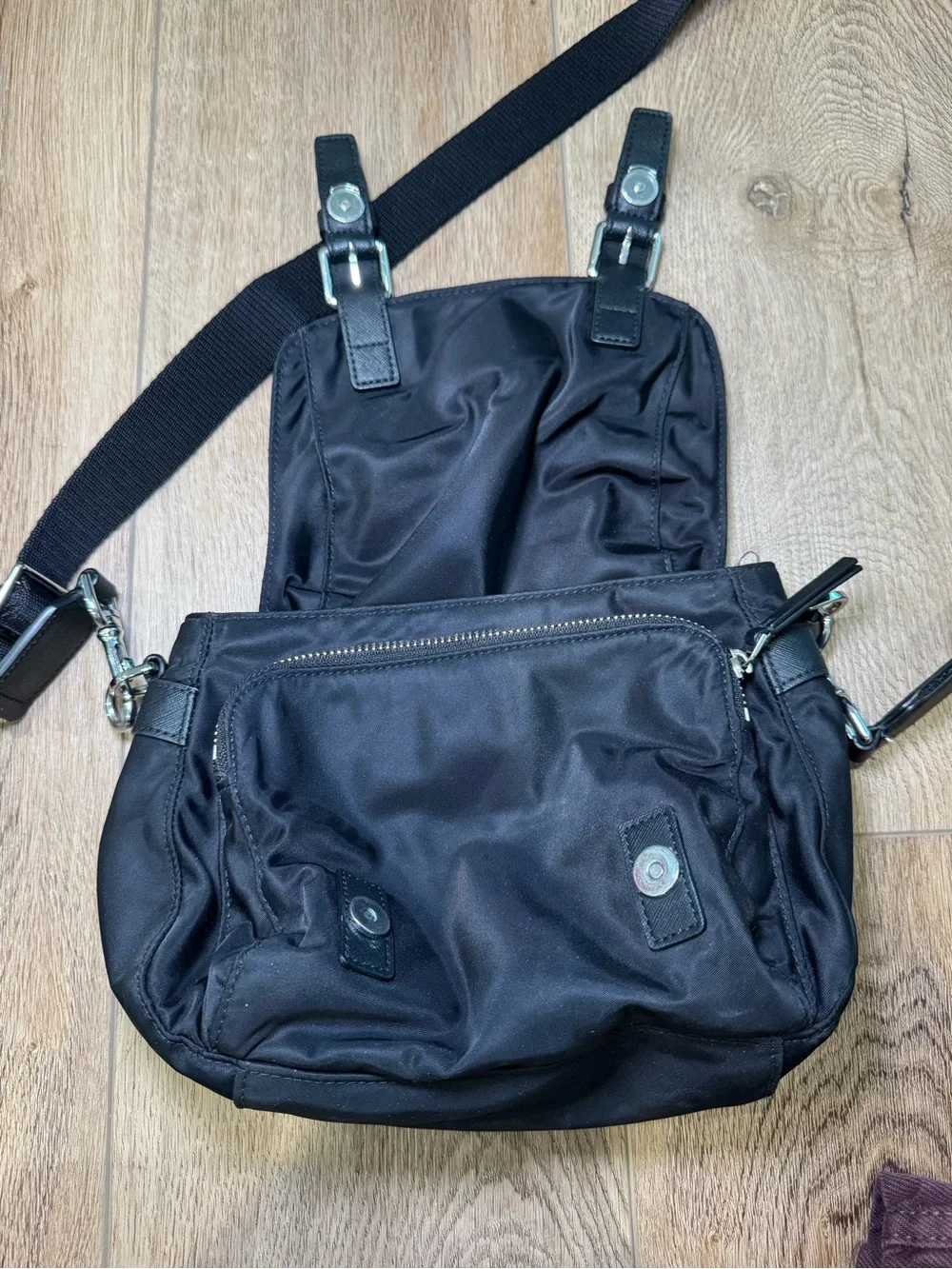 Tory Burch Black Nylon Crossbody Bag with Buckle Accents